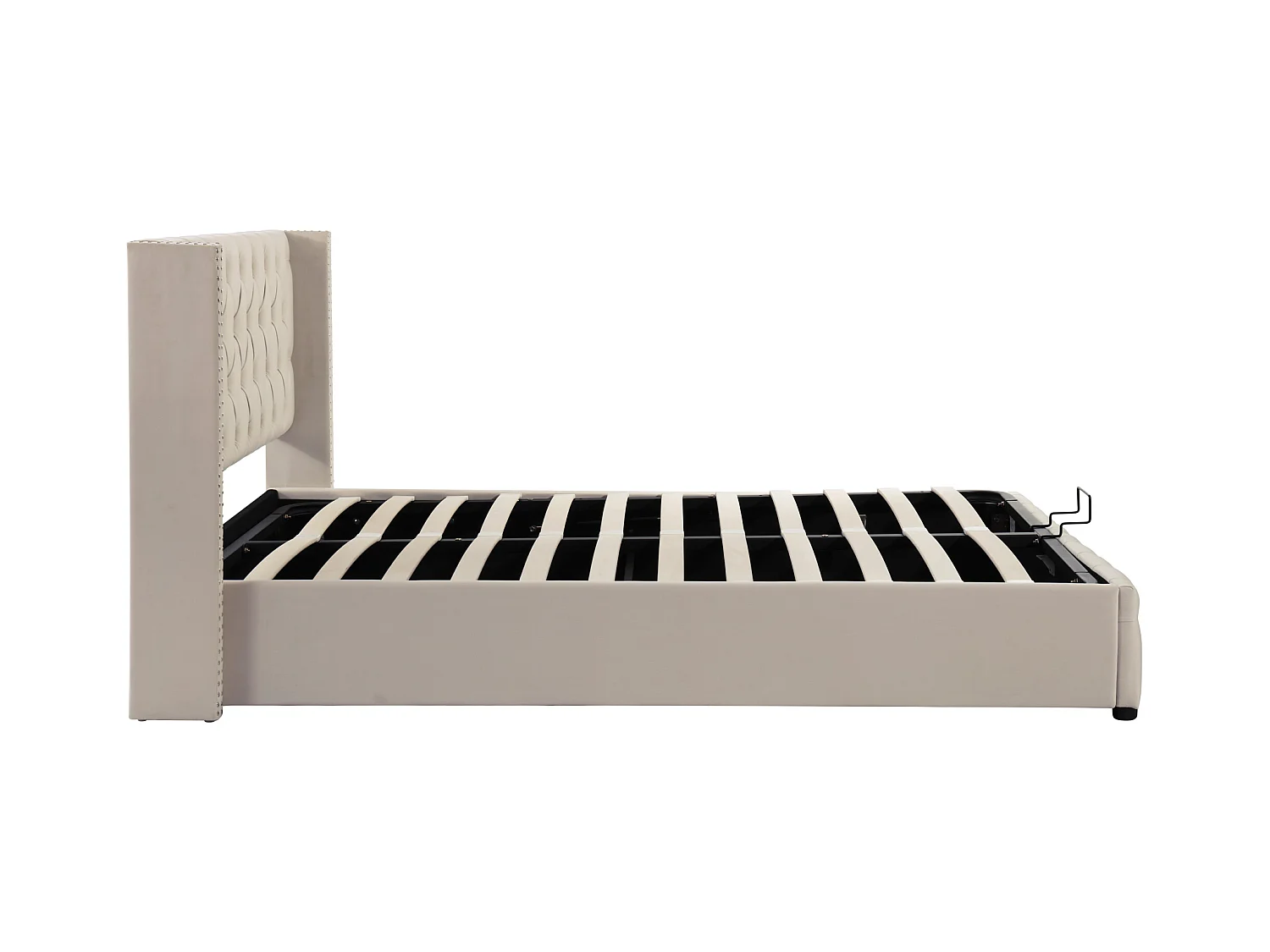 Lit coffre adulte 140x190 cm avec sommier - tête de lit capitonnée - velours - beige (sans matelas)