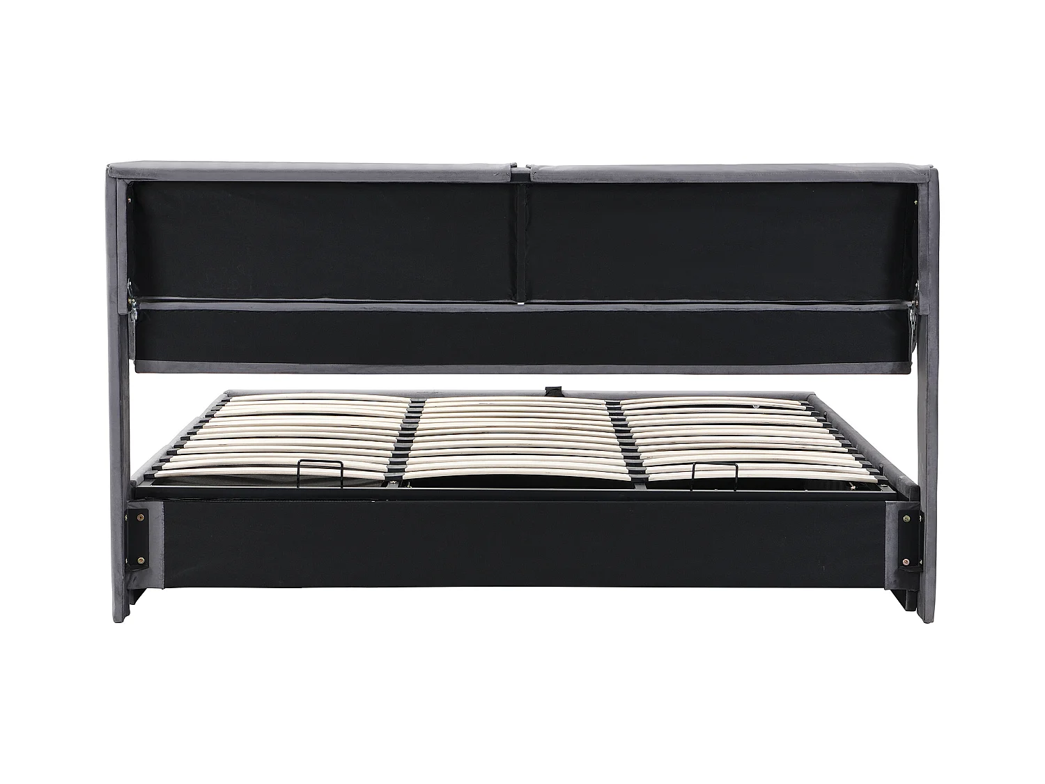 Lit coffre 180x200 cm avec sommier - tête de lit rembourré avec 3 tiroirs - velours - gris (sans matelas)