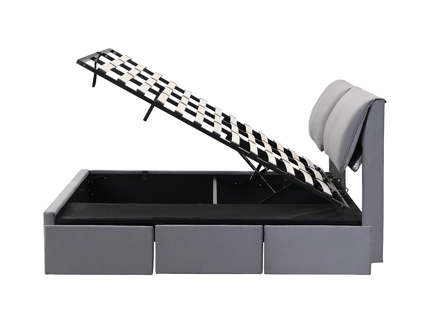 Lit coffre 180x200 cm avec sommier - tête de lit rembourré avec 3 tiroirs - velours - gris (sans matelas)