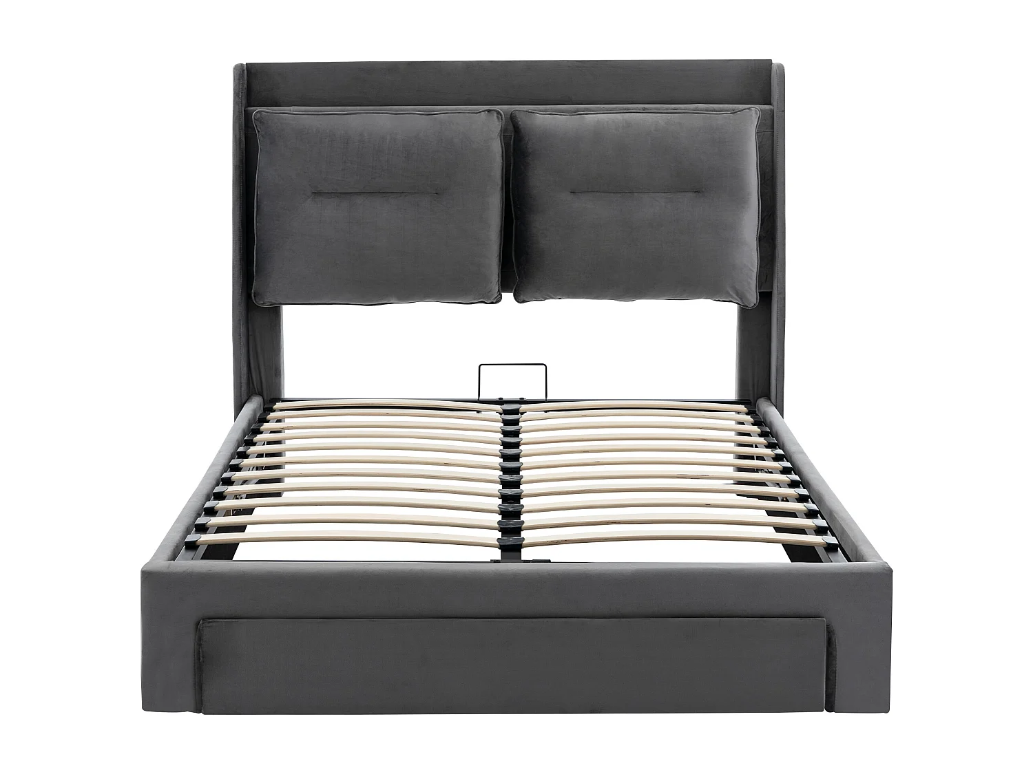 Volwassen opbergbed 160x200 cm met onderstel - gestoffeerd hoofdbord met 2-in-1 lades en LED - grijs fluweel (zonder matras)