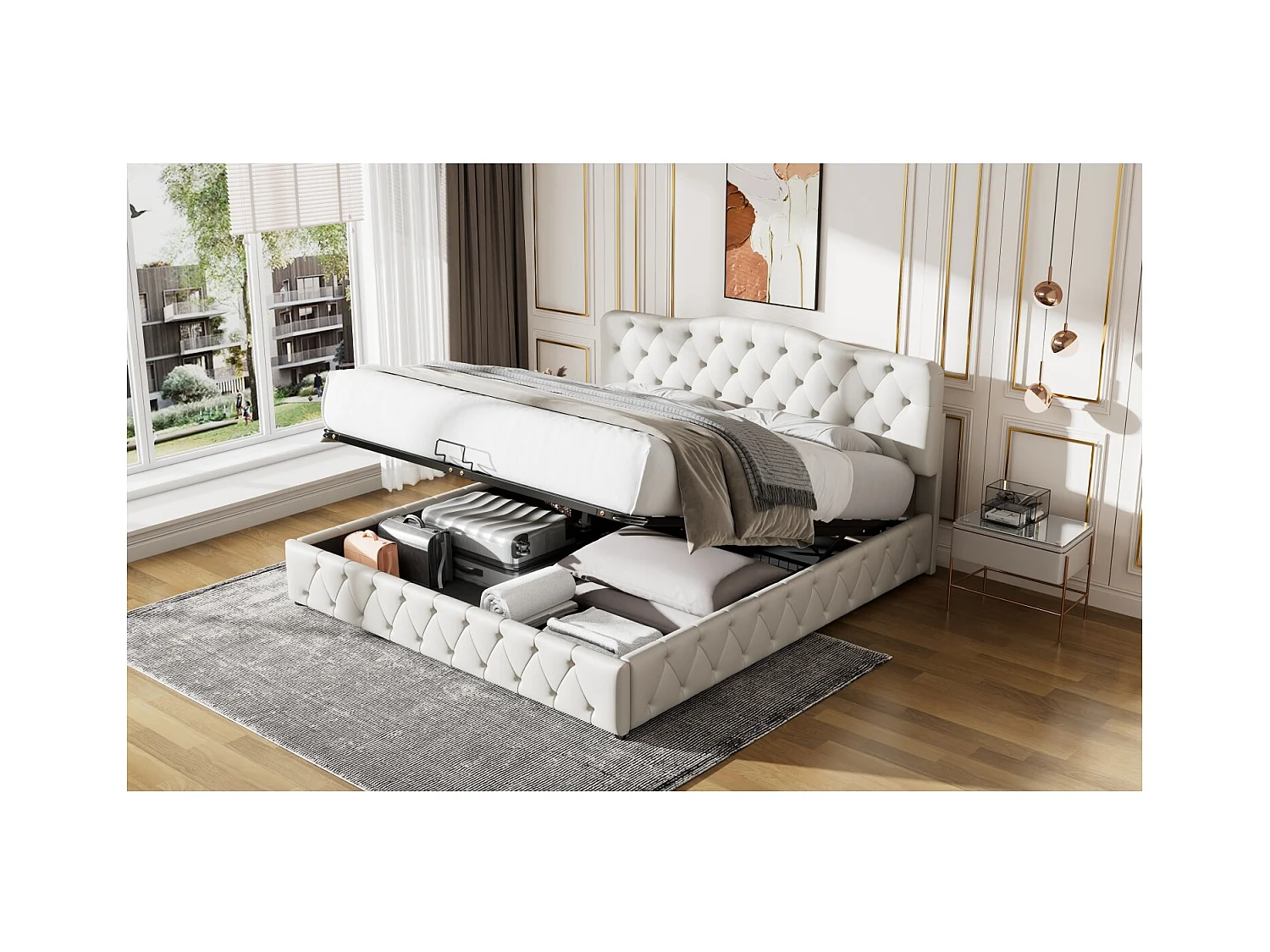 Volwassen opbergbed 180x200cm - tweepersoonsbed met verstelbare bodem en hoofdeinde - PU - wit (zonder matras)