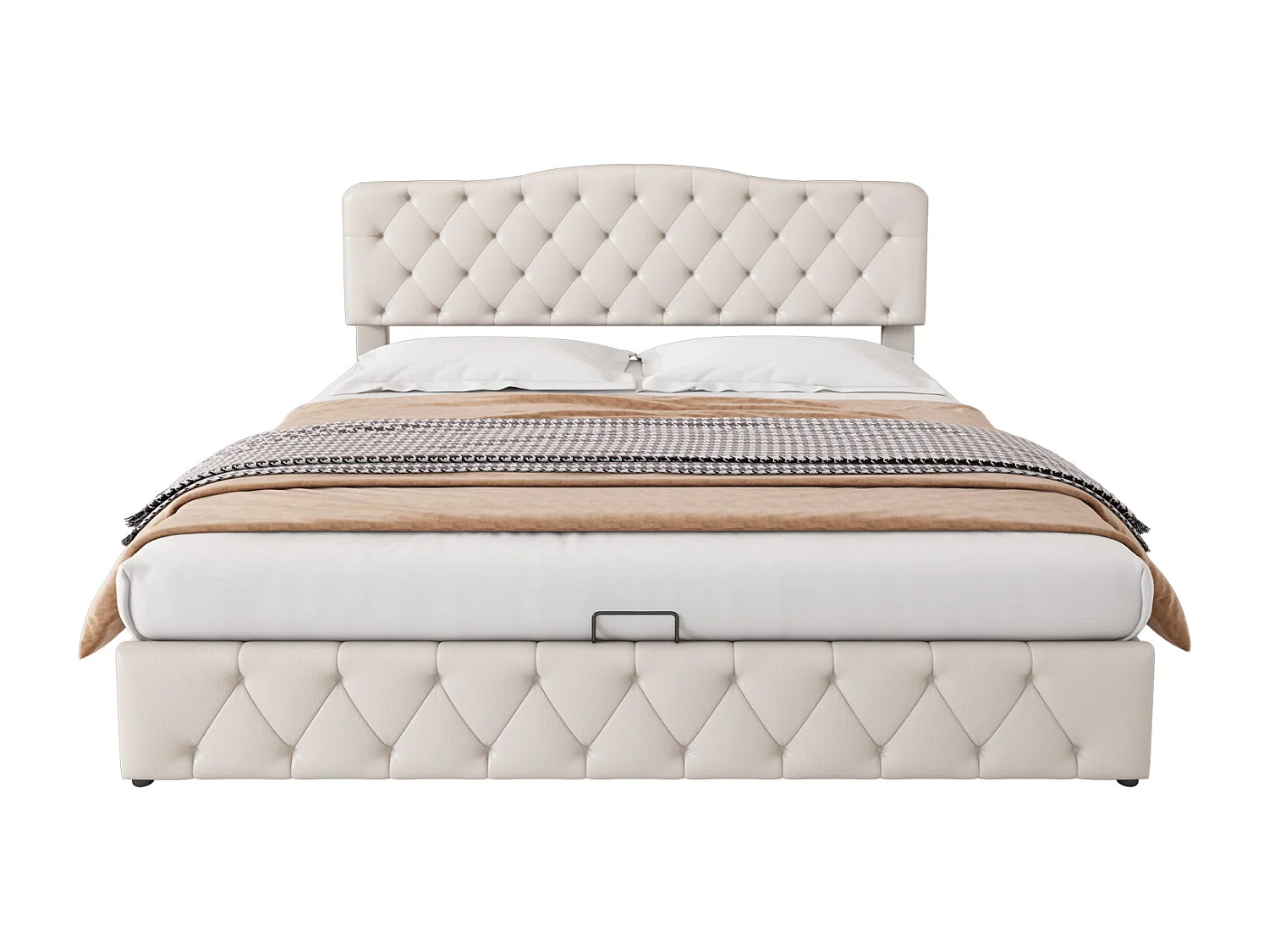 Lit coffre 180x200cm - lit 2 place avec sommier et tête de lit réglable - PU - blanc (sans matelas)