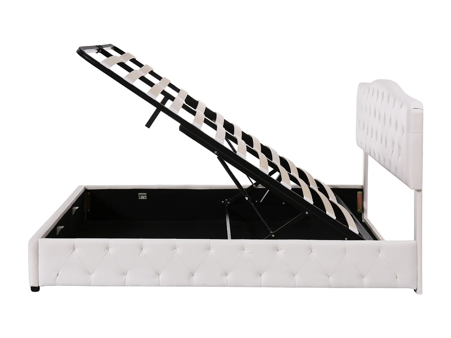 Lit coffre 180x200cm - lit 2 place avec sommier et tête de lit réglable - PU - blanc (sans matelas)