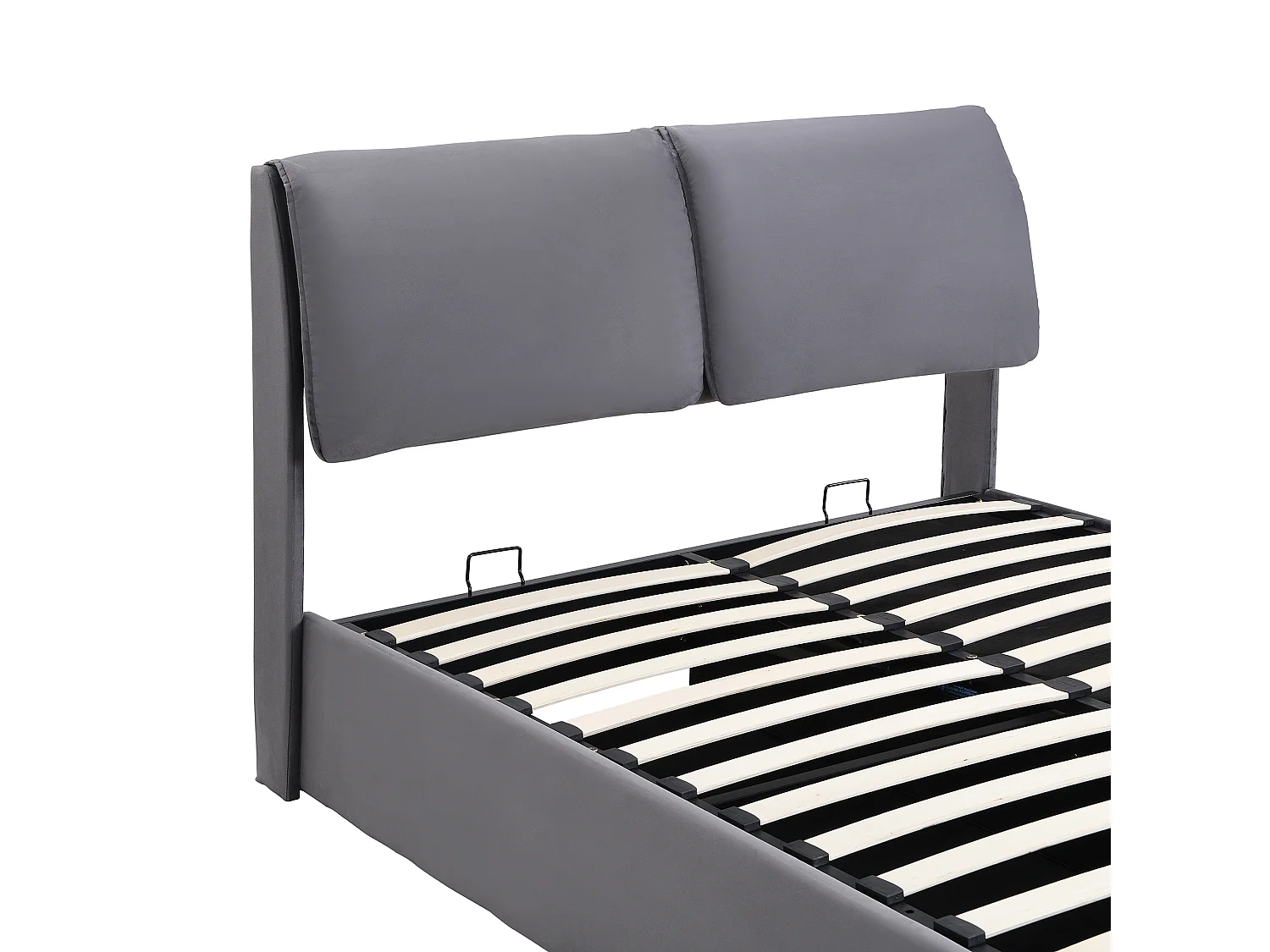 Volwassen opbergbed 140x200 cm met onderstel - gestoffeerd hoofdbord met 3 laden - fluweel - grijs (zonder matras)