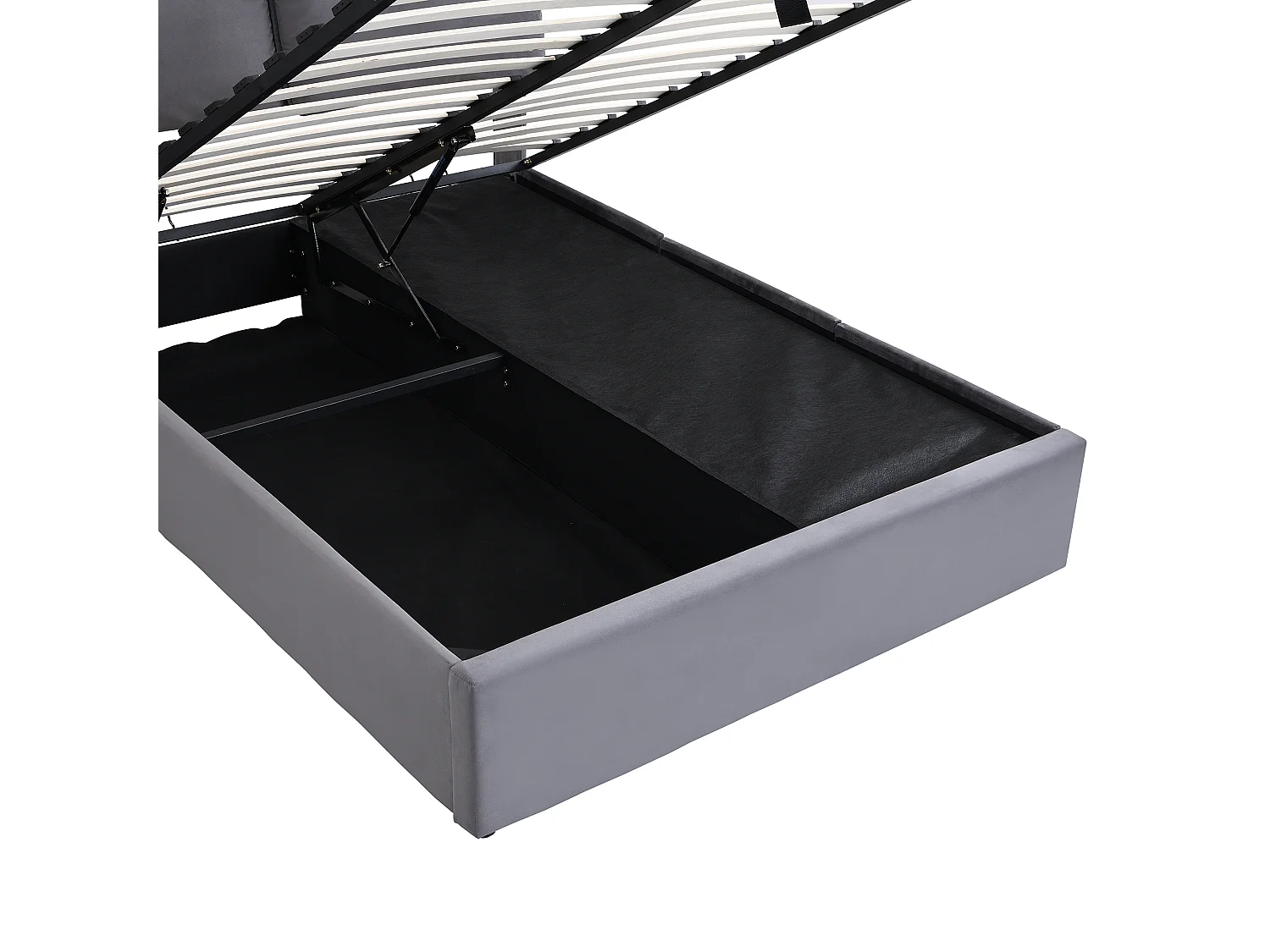 Volwassen opbergbed 140x200 cm met onderstel - gestoffeerd hoofdbord met 3 laden - fluweel - grijs (zonder matras)