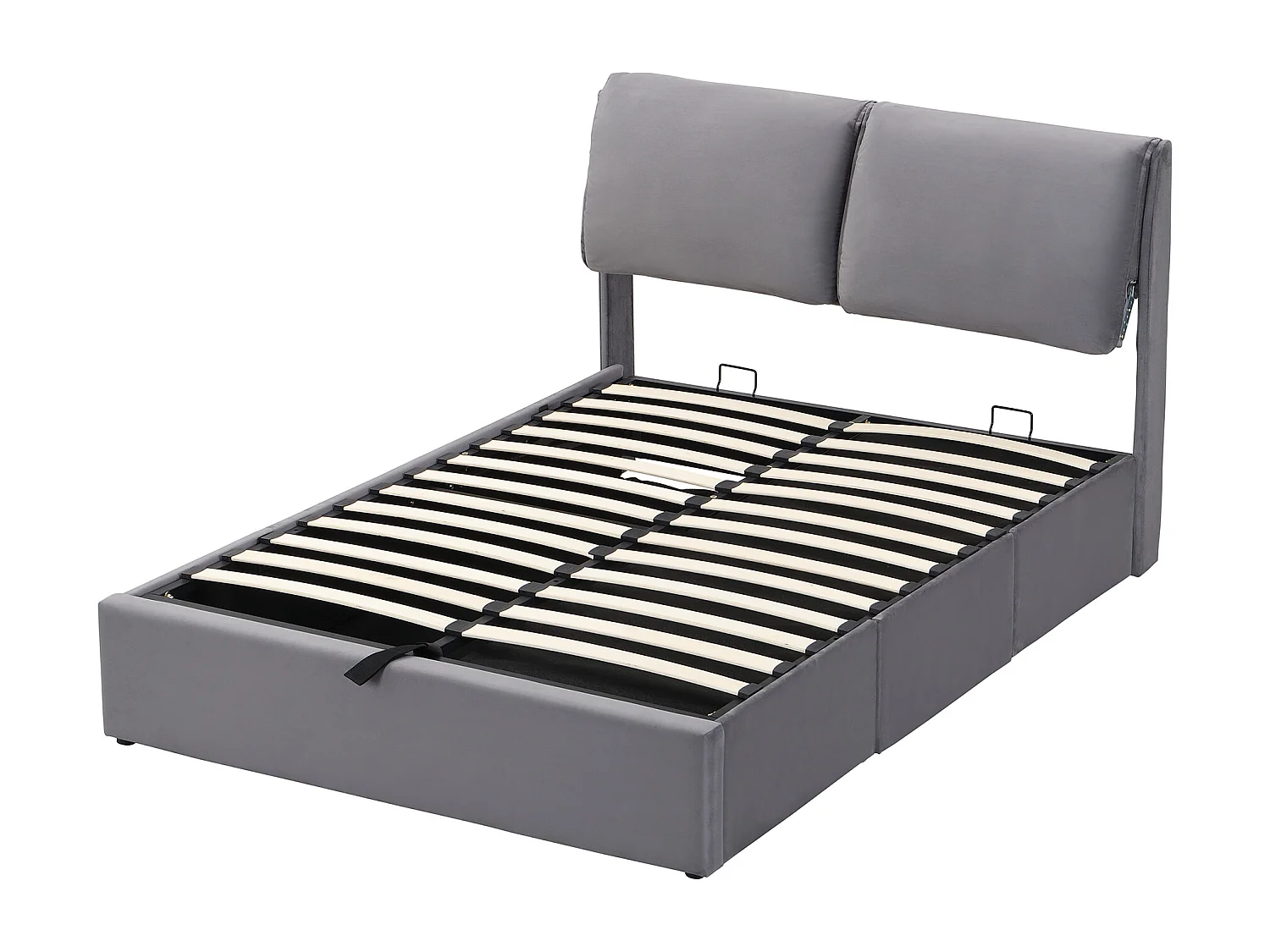 Volwassen opbergbed 140x200 cm met onderstel - gestoffeerd hoofdbord met 3 laden - fluweel - grijs (zonder matras)