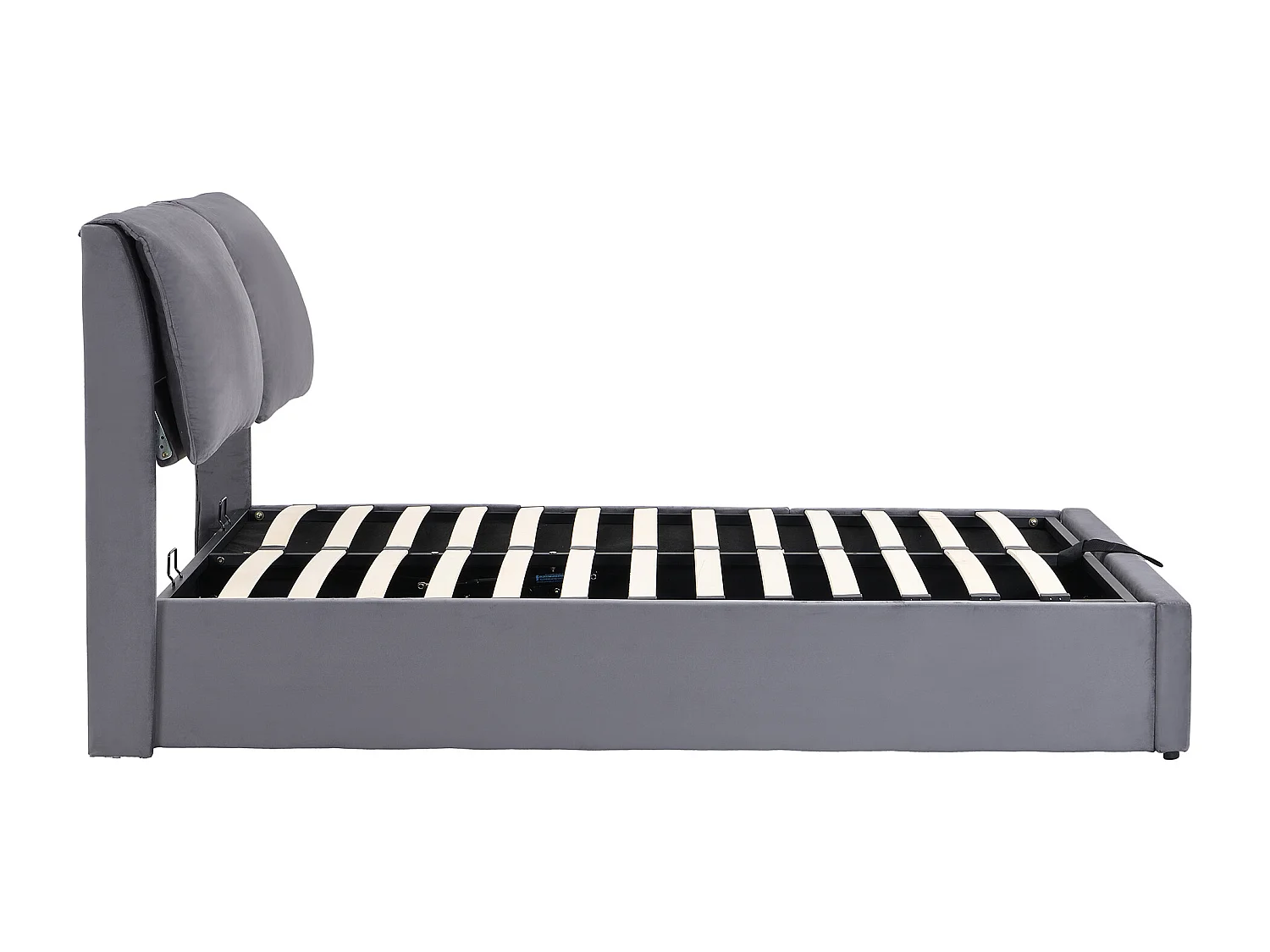 Volwassen opbergbed 140x200 cm met onderstel - gestoffeerd hoofdbord met 3 laden - fluweel - grijs (zonder matras)