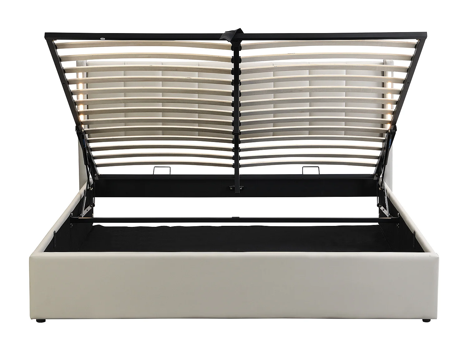 Volwassen opbergbed 140x190 cm met onderstel - gewatteerd hoofdeinde met LED en USB - kunstleer - grijs (zonder matras)
