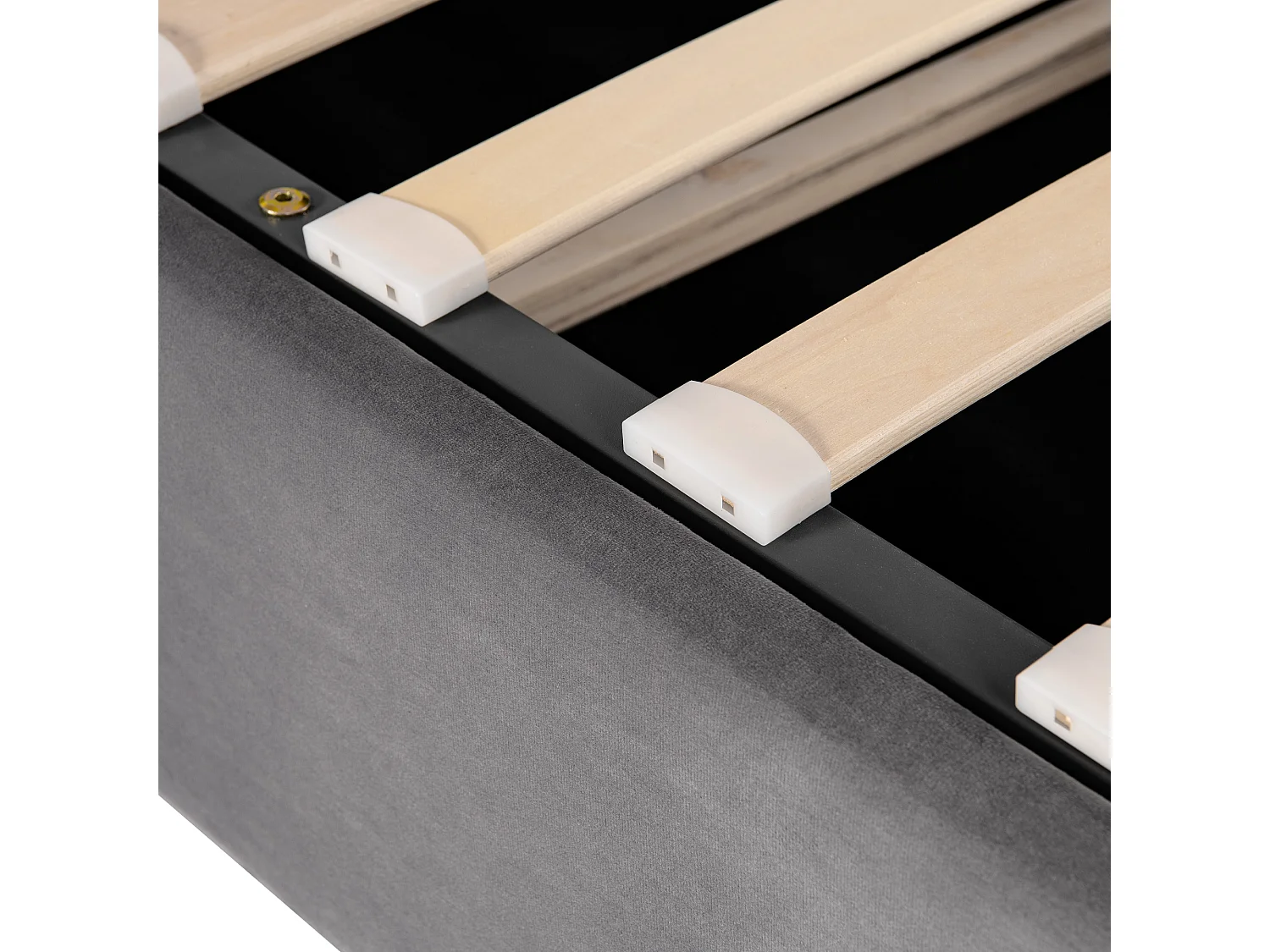 Lit coffre 140x190 cm avec sommier - tête de lit réglable en hauteur - métal + bois - velours gris (sans matelas)