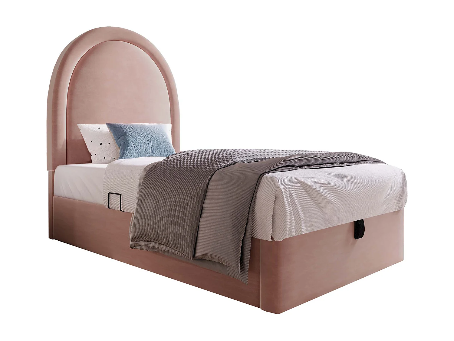 Lit coffre 90x190 cm avec sommier à lattes en bois - têtes de lit rembourrées - velours - rose (sans matelas)
