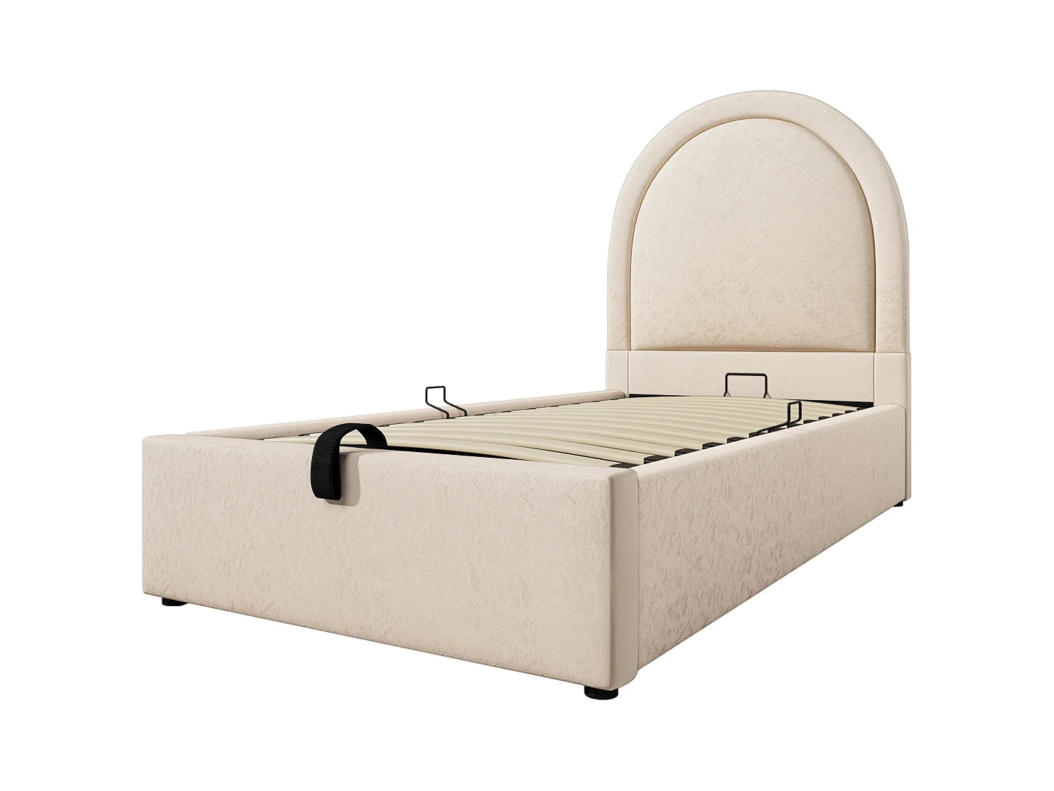 Lit coffre 90x200 cm avec sommier à lattes en bois - têtes de lit rembourrées - velours - beige (sans matelas)