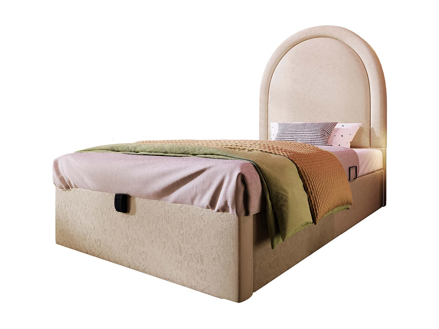 Kinderbed met opbergruimte 90x200 cm met houten lattenbodem - gestoffeerd hoofdeinde - fluweel - beige (zonder matras)