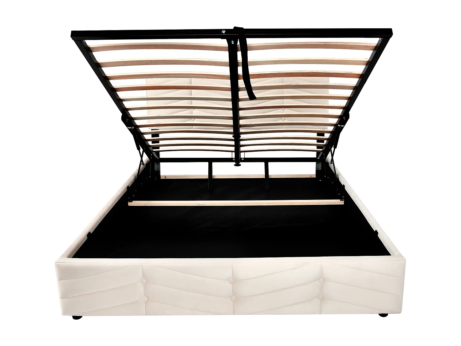 Lit coffre 140x190 cm avec sommier - tête de lit réglable en hauteur - métal + bois - velours beige (sans matelas)