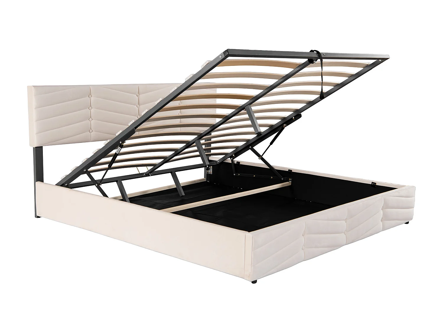 Lit coffre 180x200 cm avec sommier - tête de lit réglable en hauteur - métal + bois - velours beige (sans matelas)