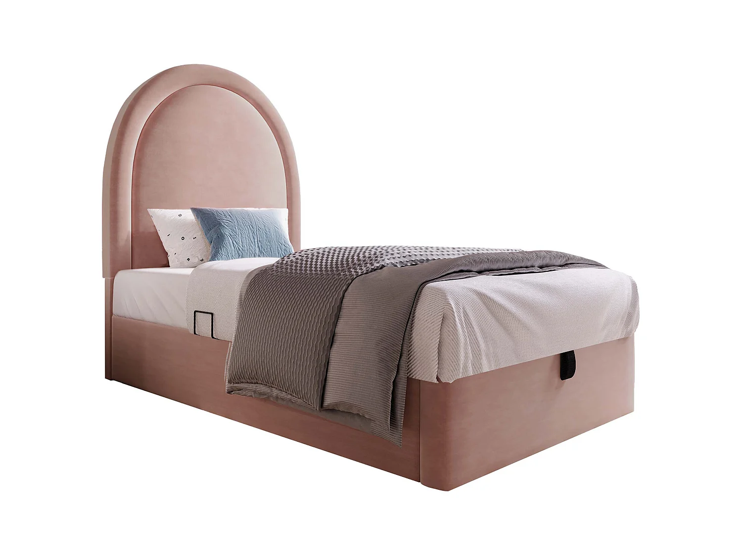 Kinderbed met opbergruimte 90x200 cm met houten lattenbodem - gestoffeerd hoofdeinde - fluweel - roze (zonder matras)