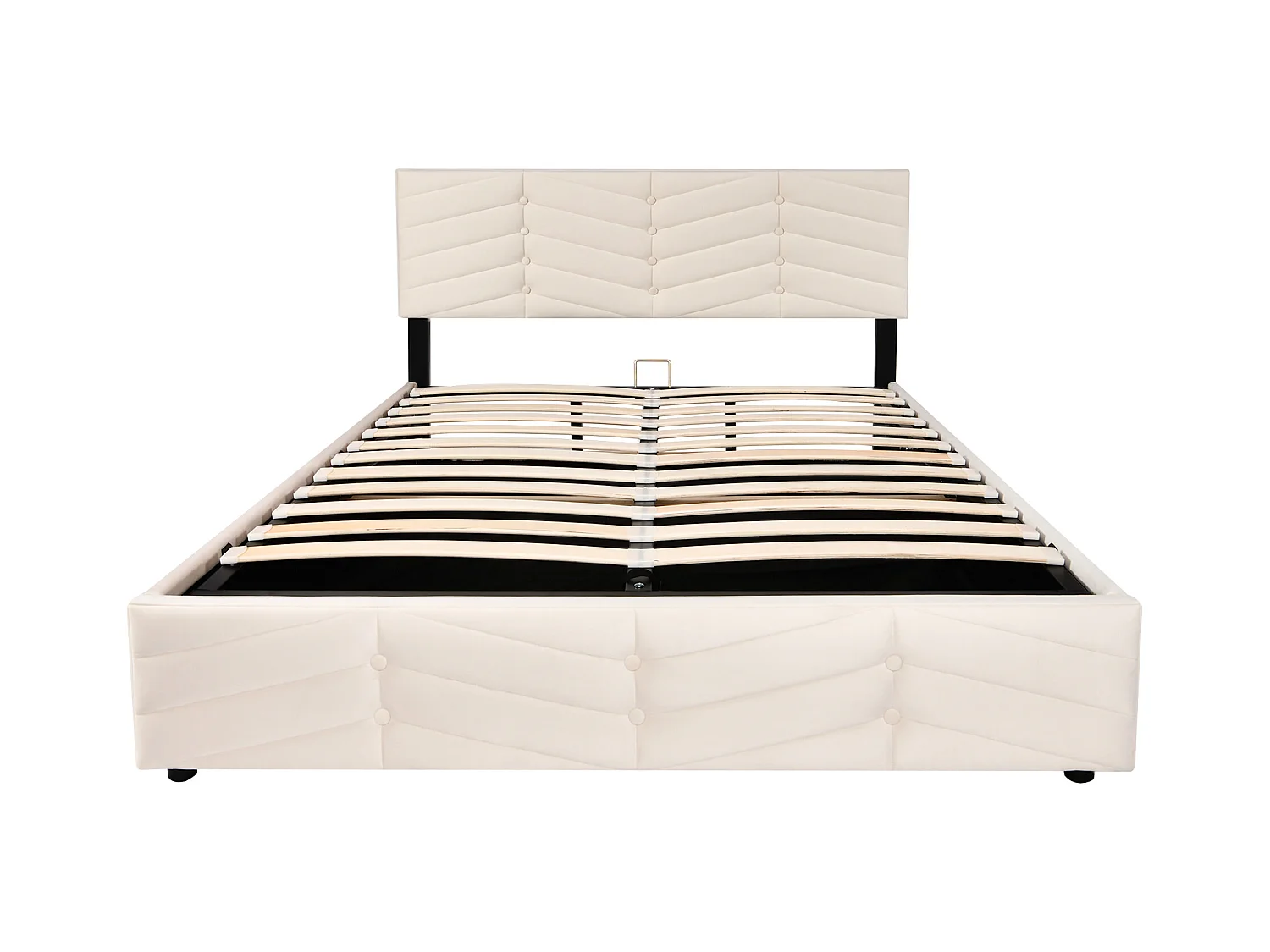 Lit coffre adulte 140x200 cm avec sommier - tête de lit réglable en hauteur - métal + bois - velours beige (sans matelas)