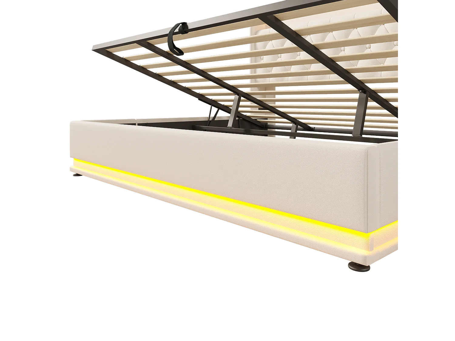 Lit coffre 180x200 cm avec sommier - tête de lit avec USB et LED - similicuir blanc (sans matelas)
