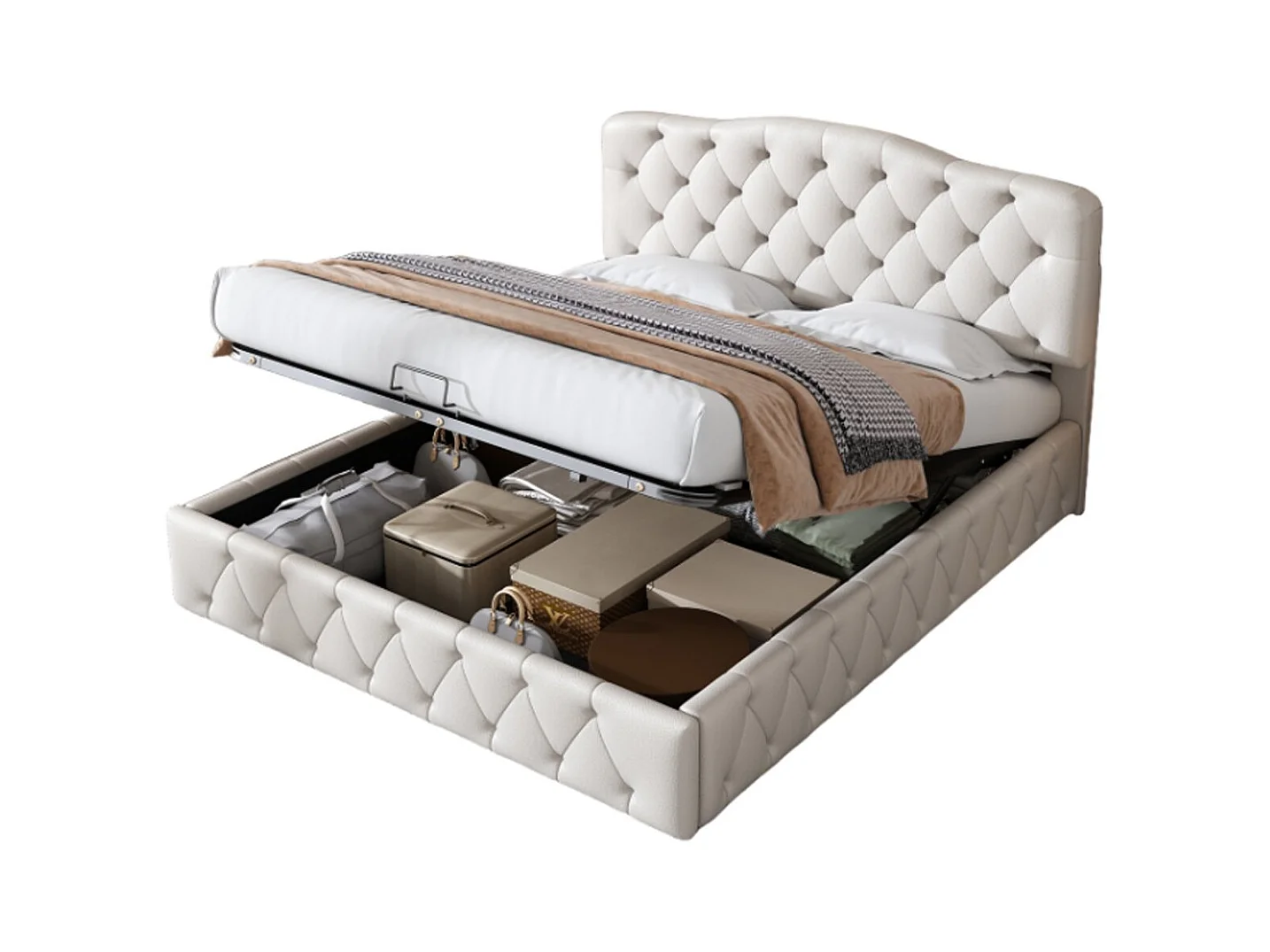 Volwassen opbergbed 140x200cm - tweepersoonsbed met verstelbare bodem en hoofdeinde - PU - wit (zonder matras)