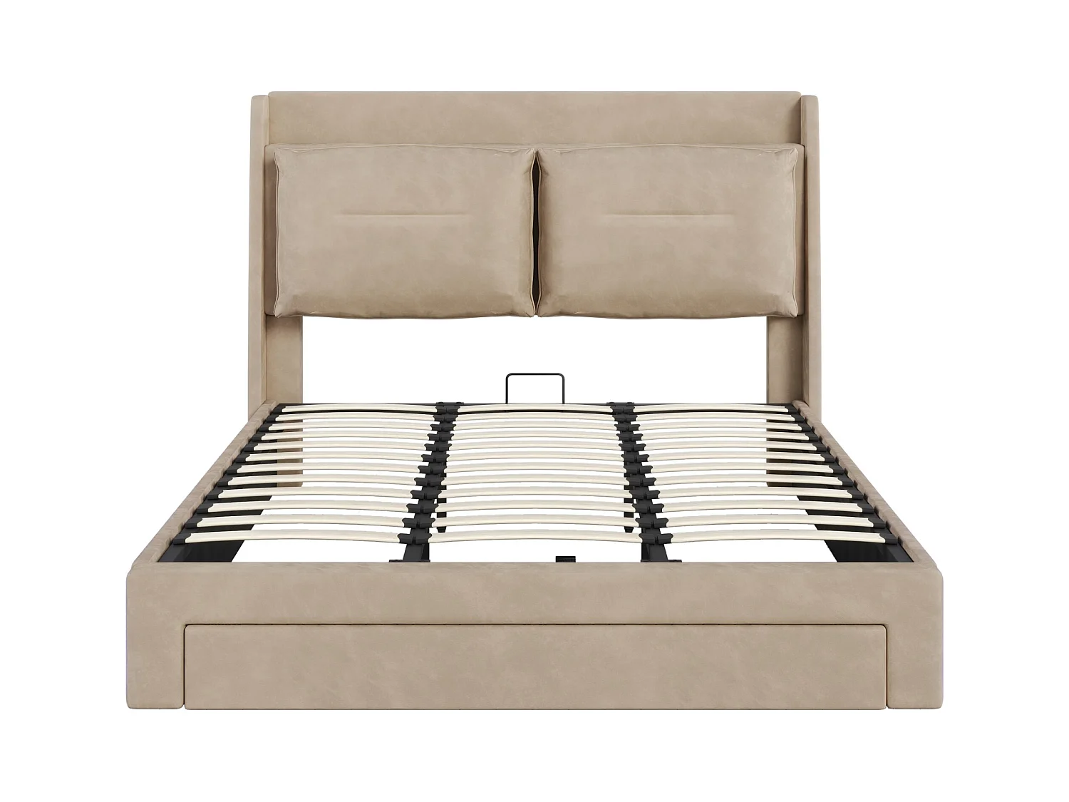 Letto contenitore per adulti 180x200 cm con base - testiera imbottita con cassetti 2 in 1 e LED - velluto beige (senza materasso)