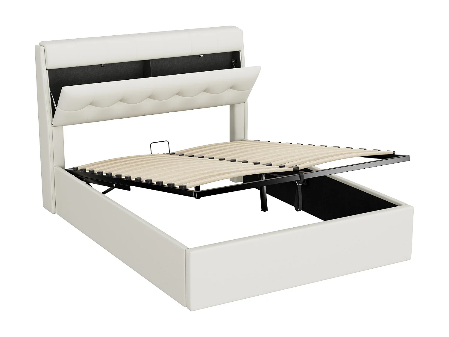 Volwassen opbergbed 140x200 cm met lattenbodem - hoofdbord met opbergruimte - imitatieleer - wit (zonder matras)