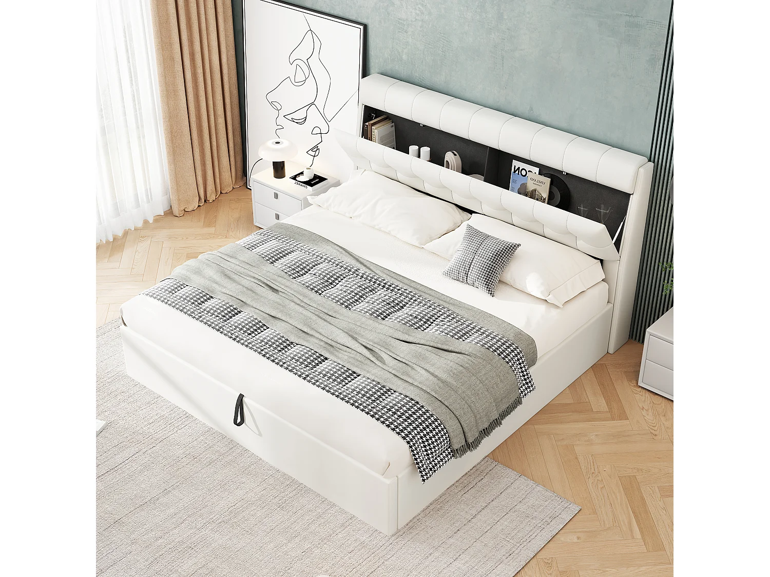 Volwassen opbergbed 140x200 cm met lattenbodem - hoofdbord met opbergruimte - imitatieleer - wit (zonder matras)
