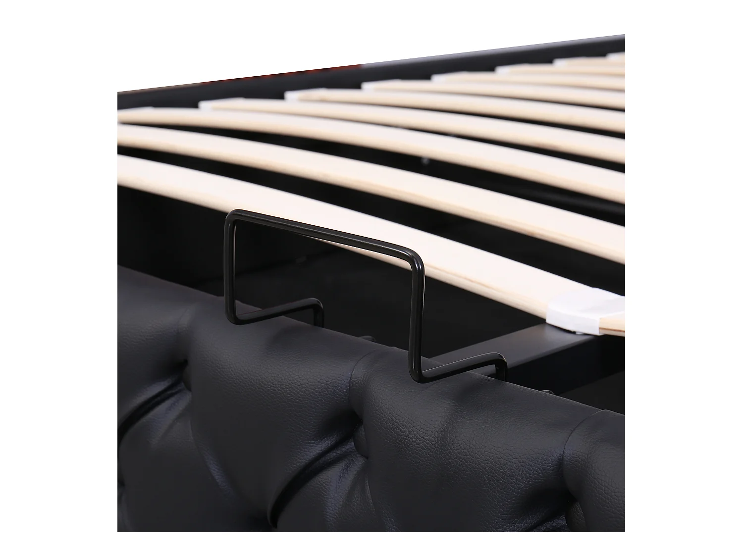 Lit coffre adulte 180x200 cm avec sommier en bois - tête de lit capitonnée avec LED - similicuir - noir (sans matelas)