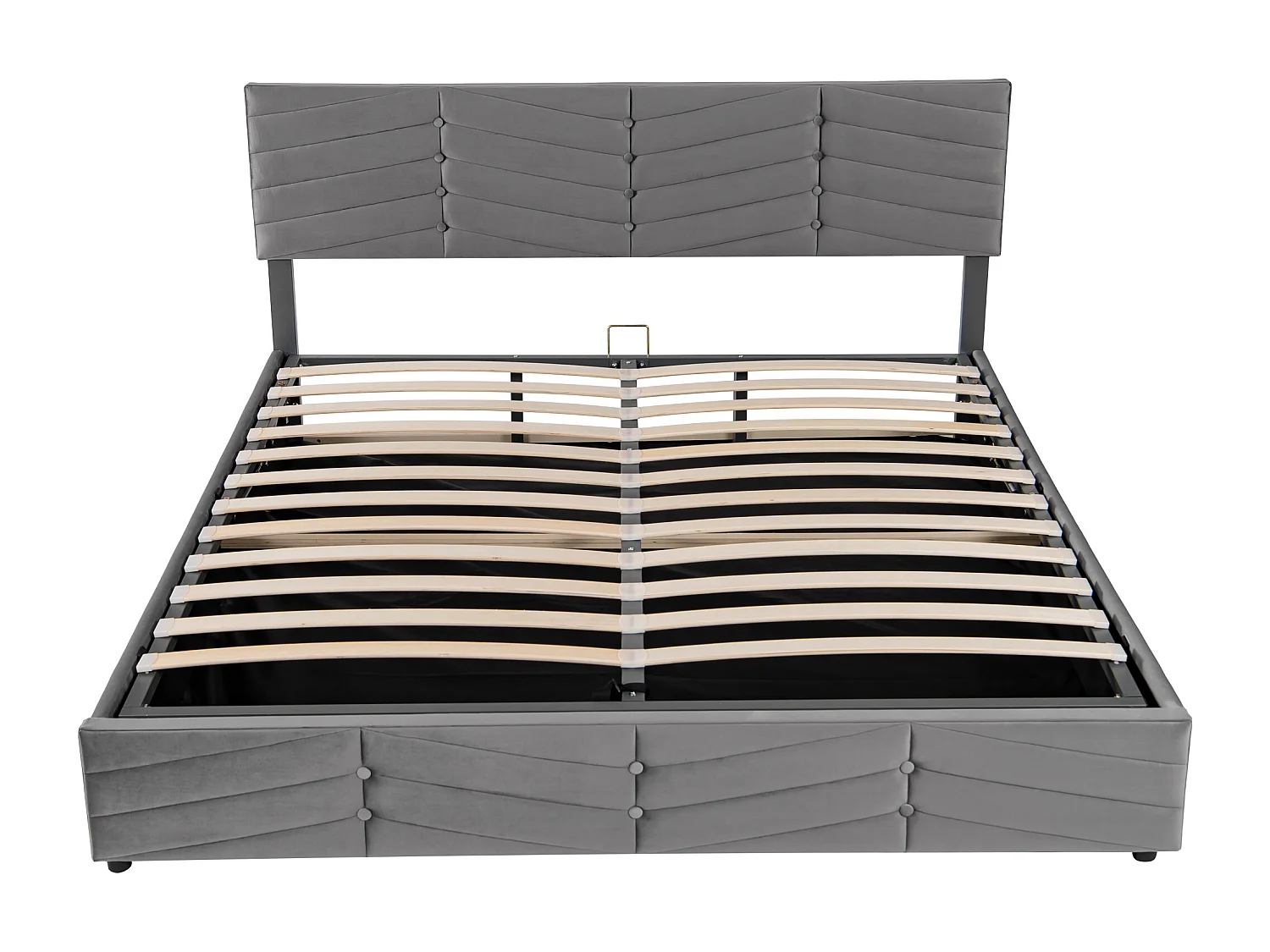 Volwassen opbergbed 160x200 cm met onderstel - in hoogte verstelbaar hoofdeinde - metaal + hout - grijs fluweel (zonder matras)