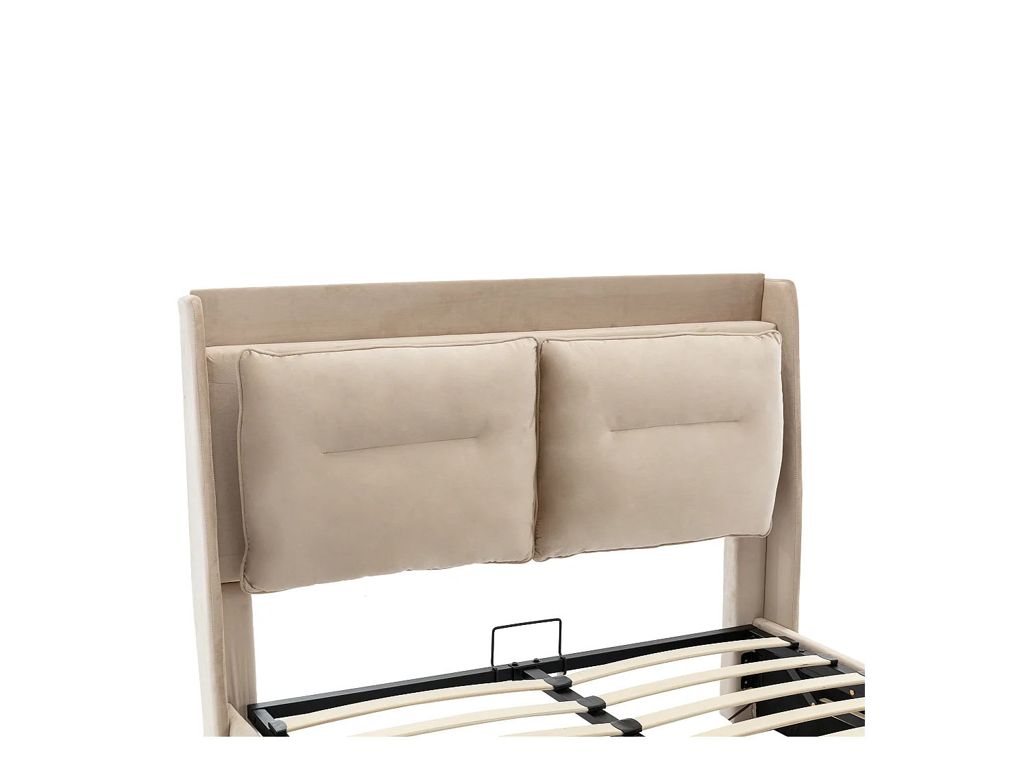 Lit coffre adulte 160x200 cm avec sommier - tête de lit capitonnée avec tiroirs 2 en 1 et LED - velours beige (sans matelas)