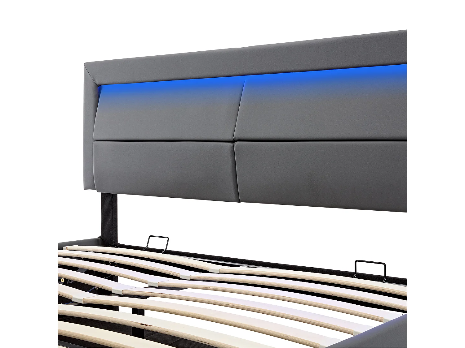 Volwassen opbergbed 160x200 cm met onderstel - gewatteerd hoofdeinde met LED en USB - kunstleer - grijs (zonder matras)