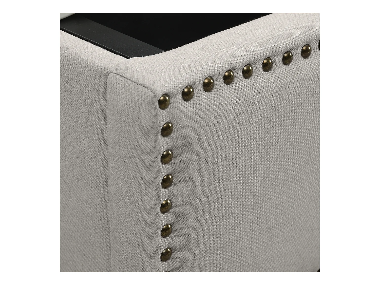 Lit coffre 140x190 cm avec sommier à lattes - tête de lit capitonnée en lin - gris (sans matelas)