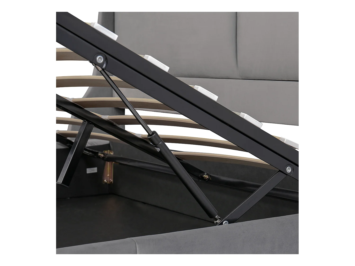 Lit coffre adulte 160x200 cm avec sommier en bois - tête de lit capitonnée - velours - gris (sans matelas)