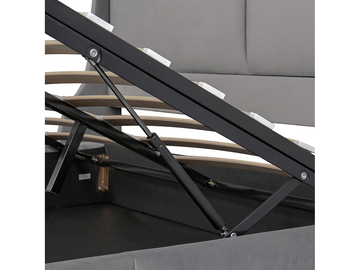 Lit coffre 160x200 cm avec sommier en bois - tête de lit capitonnée - velours - gris (sans matelas)