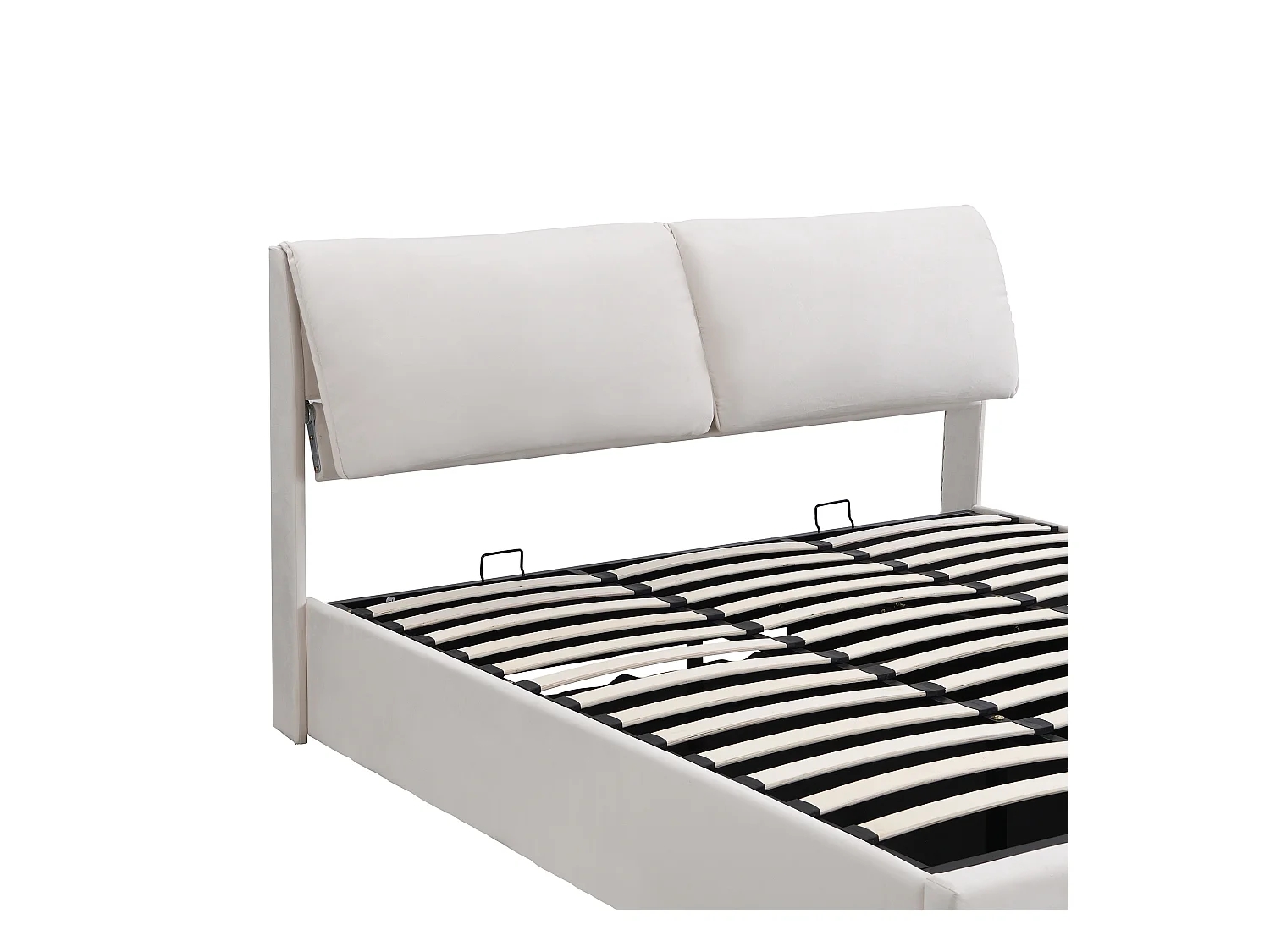 Lit coffre 180x200 cm avec sommier - tête de lit rembourré avec 3 tiroirs - velours - beige - blanc (sans matelas)
