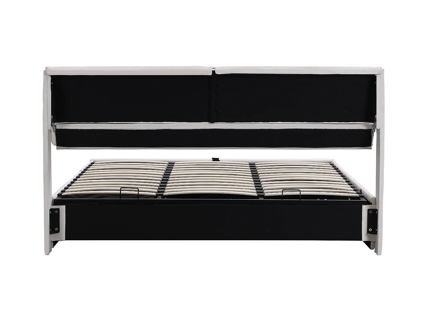 Lit coffre 180x200 cm avec sommier - tête de lit rembourré avec 3 tiroirs - velours - beige - blanc (sans matelas)