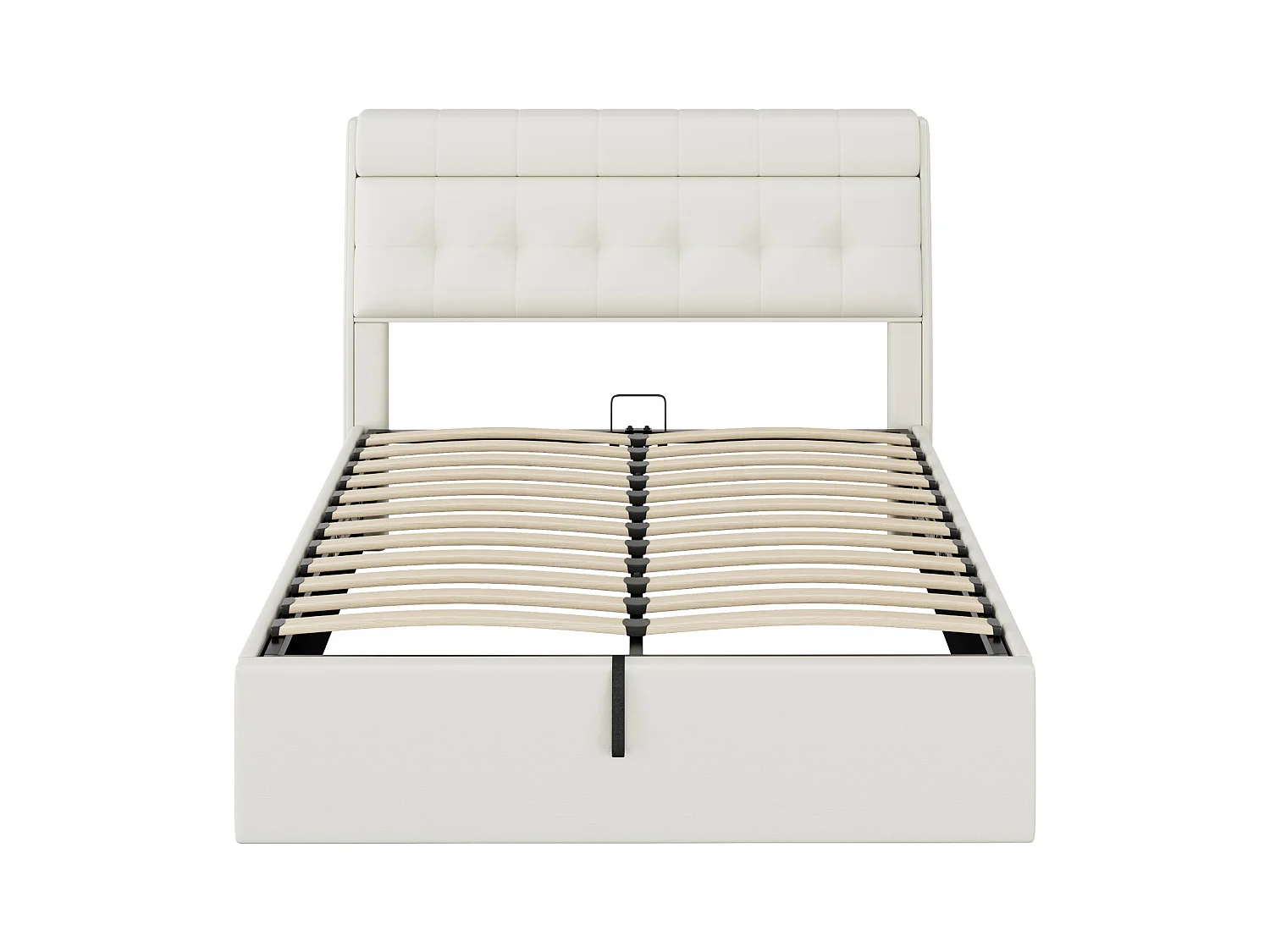 Lit coffre adulte 140x190 cm avec sommier à lattes - tête de lit avec rangement - similicuir - blanc (sans matelas)