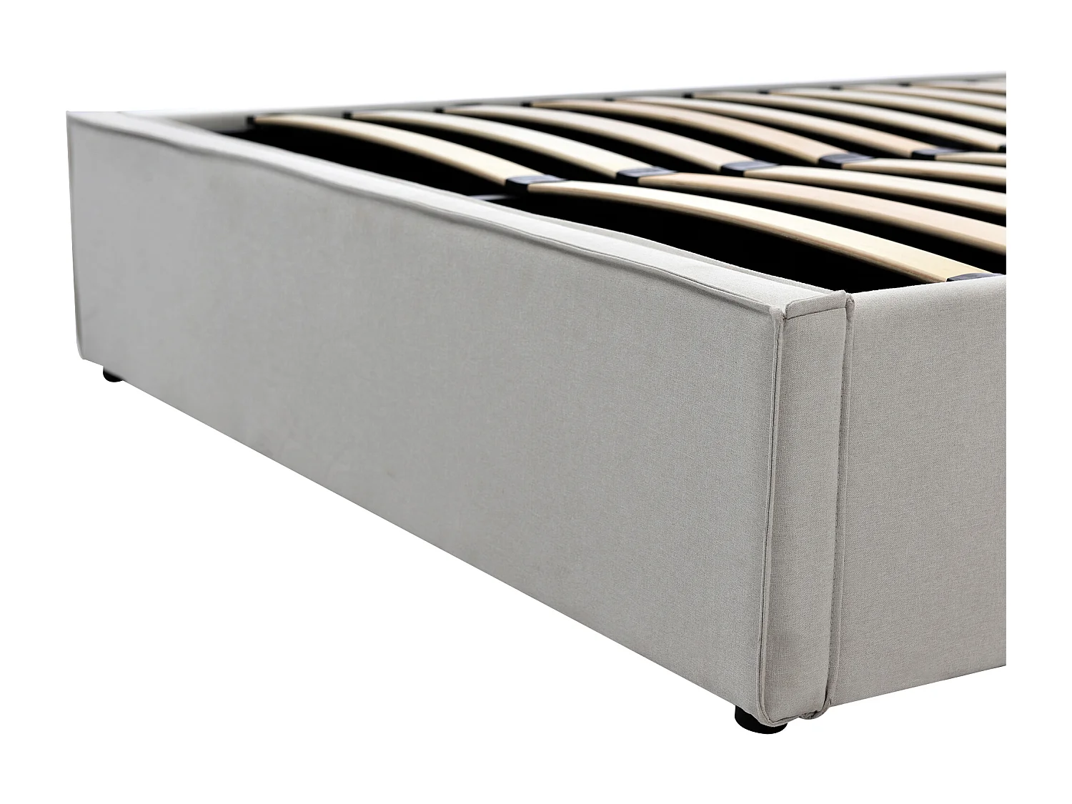 Lit coffre 140x200cm avec sommier à lattes - cadre métalique et lattes en bois - coton - gris clair (sans matelas)