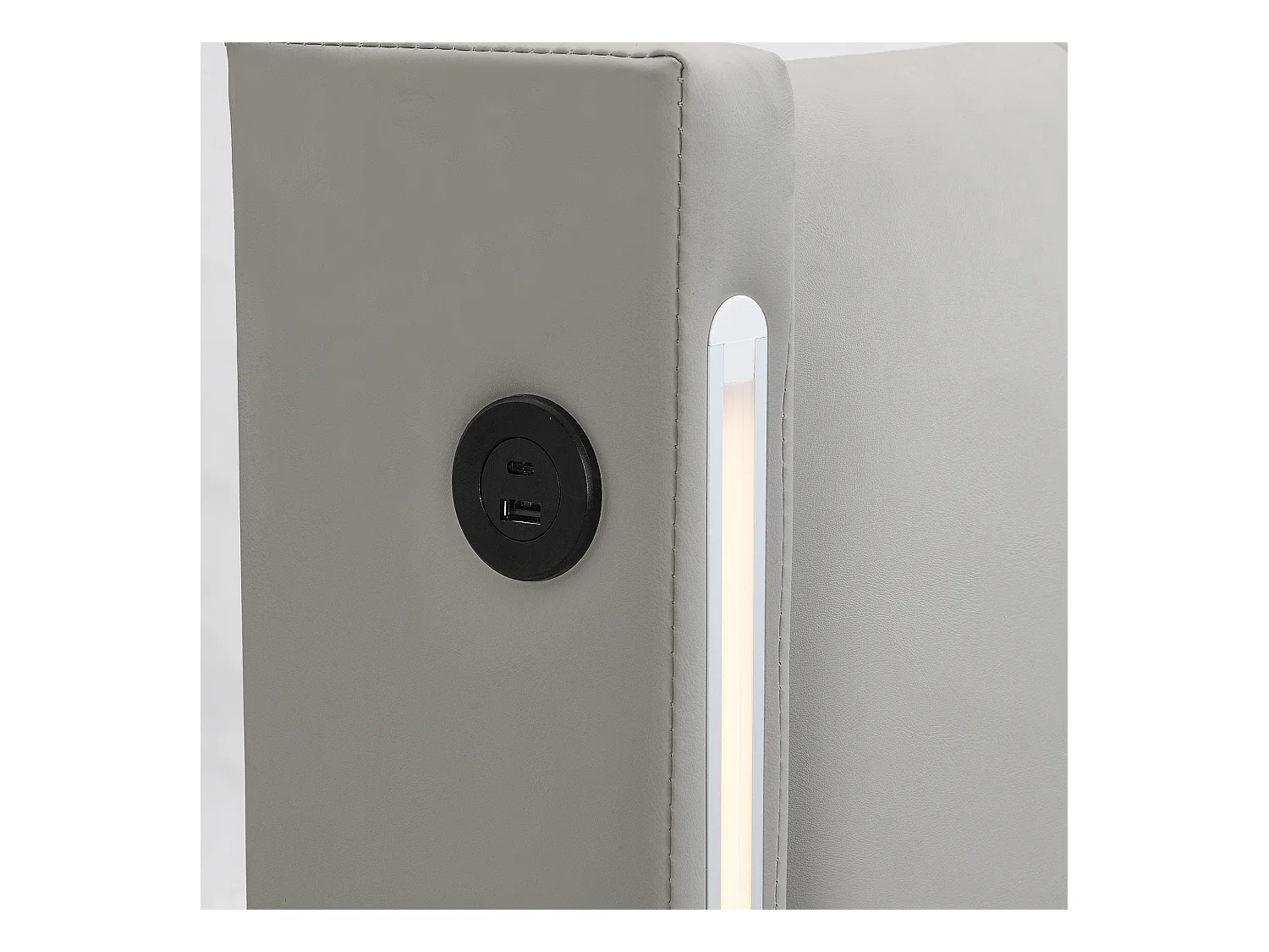 Lit coffre 180x200 cm avec sommier - tête de lit capitonnée avec LED et USB - similicuir - gris (sans matelas)