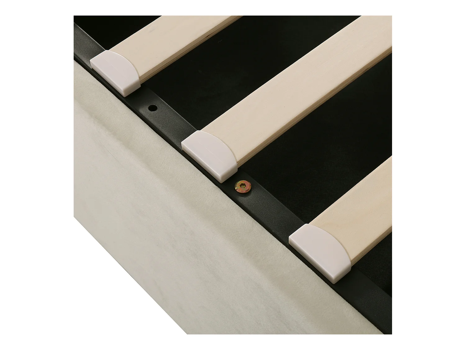 Lit coffre 140x190 cm avec sommier et tête de lit en forme d'oreillel - beige velours (sans matelas)