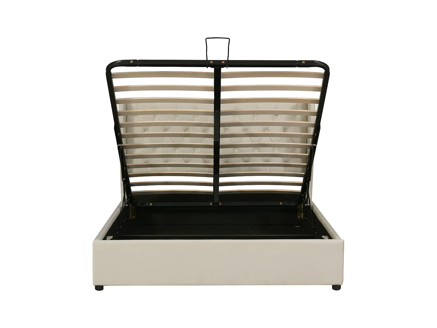 Lit coffre 140x190 cm avec sommier et tête de lit en forme d'oreillel - beige velours (sans matelas)