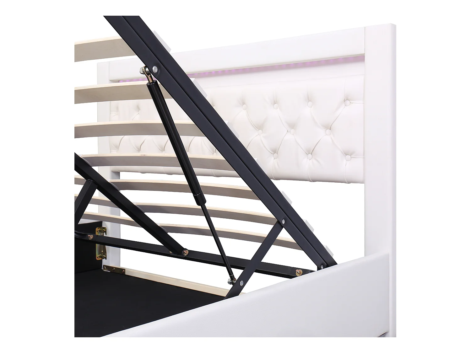 Lit coffre 140x200 cm avec sommier en bois - tête de lit capitonnée avec LED - similicuir - blanc (sans matelas)