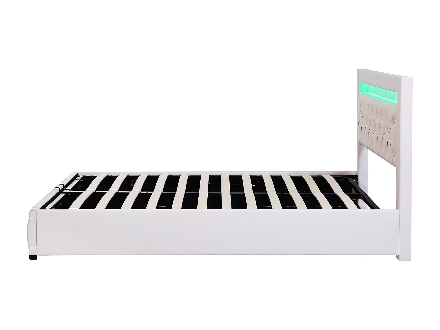 Lit coffre 140x200 cm avec sommier en bois - tête de lit capitonnée avec LED - similicuir - blanc (sans matelas)