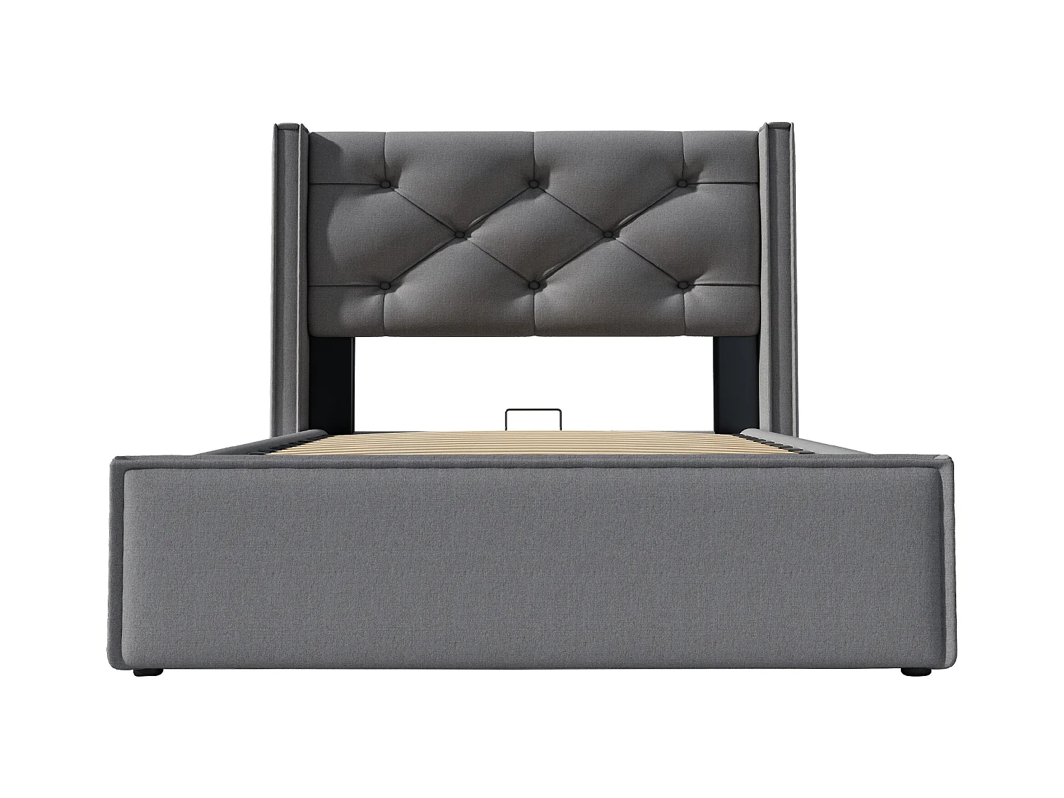 Lit coffre 90x200cm avec sommier à lattes - cadre métalique et lattes en bois - coton - gris (sans matelas)