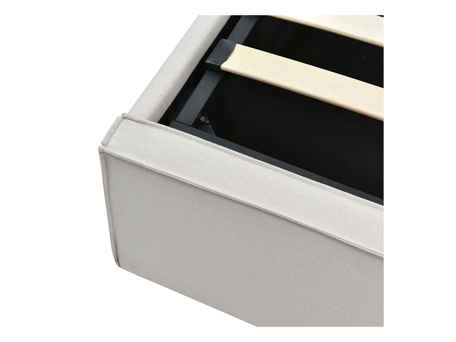 Lit coffre 160x200cm avec sommier à lattes - cadre métalique et lattes en bois - coton - gris clair (sans matelas)