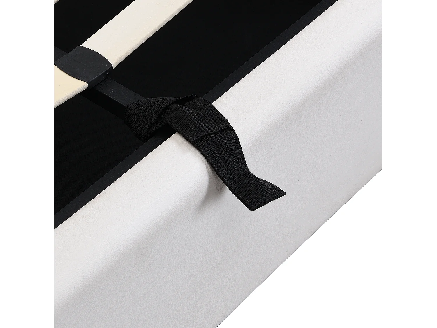 Lit coffre 140x190 cm avec sommier - tête de lit capitonnée avec LED et USB - similicuir - blanc (sans matelas)