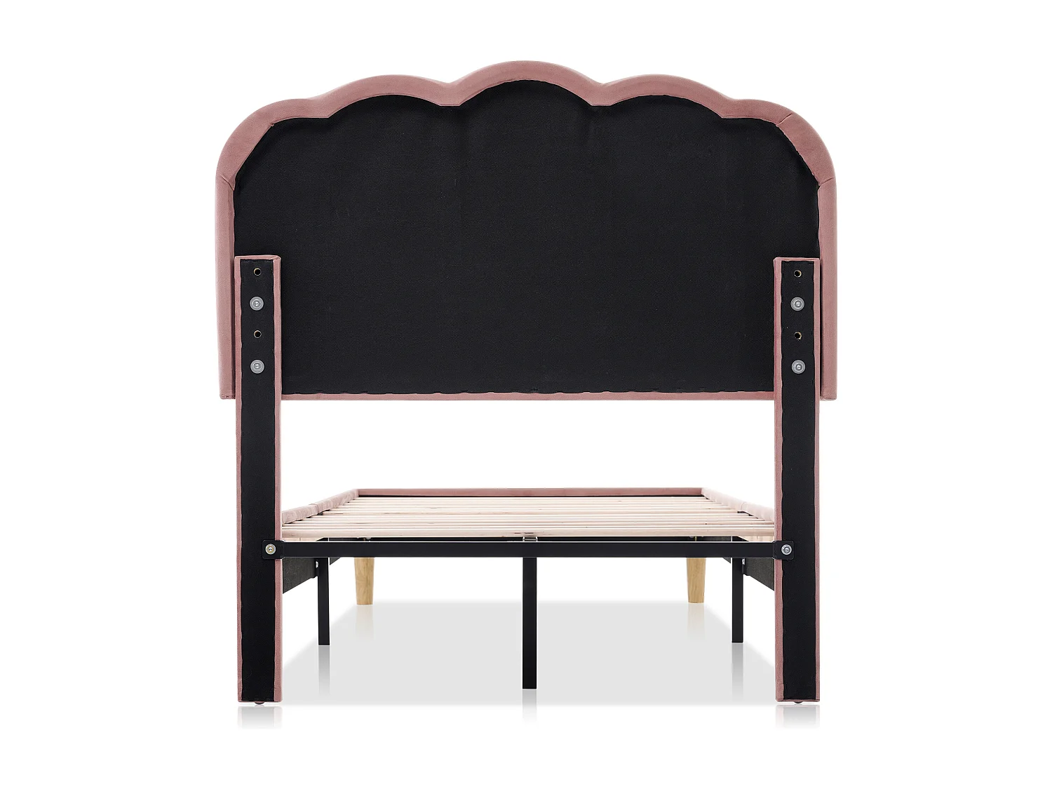 Tweepersoonsbed kinderbed 90x190cm met lattenbodem - verstelbaar LED hoofdbord - houten bedframe - roze fluweel (zonder matras)