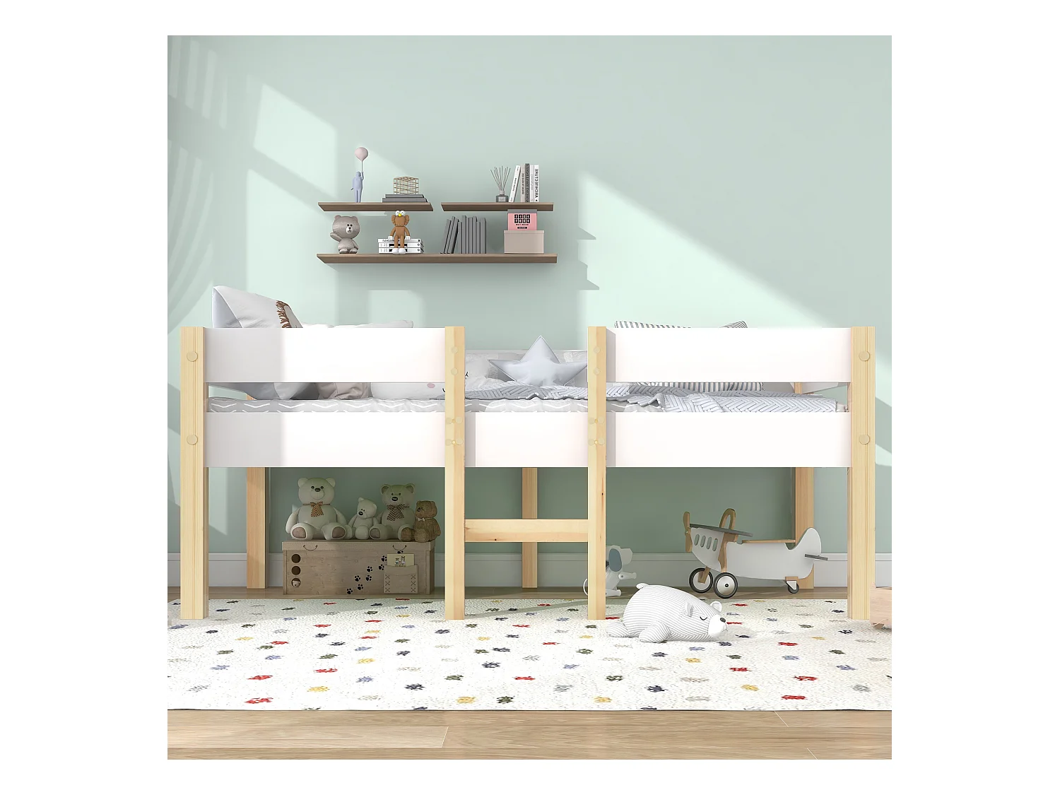 Lit enfant 90x190 cm avec protection anti-chute - sommier à lattes en bois - blanc (sans matelas)
