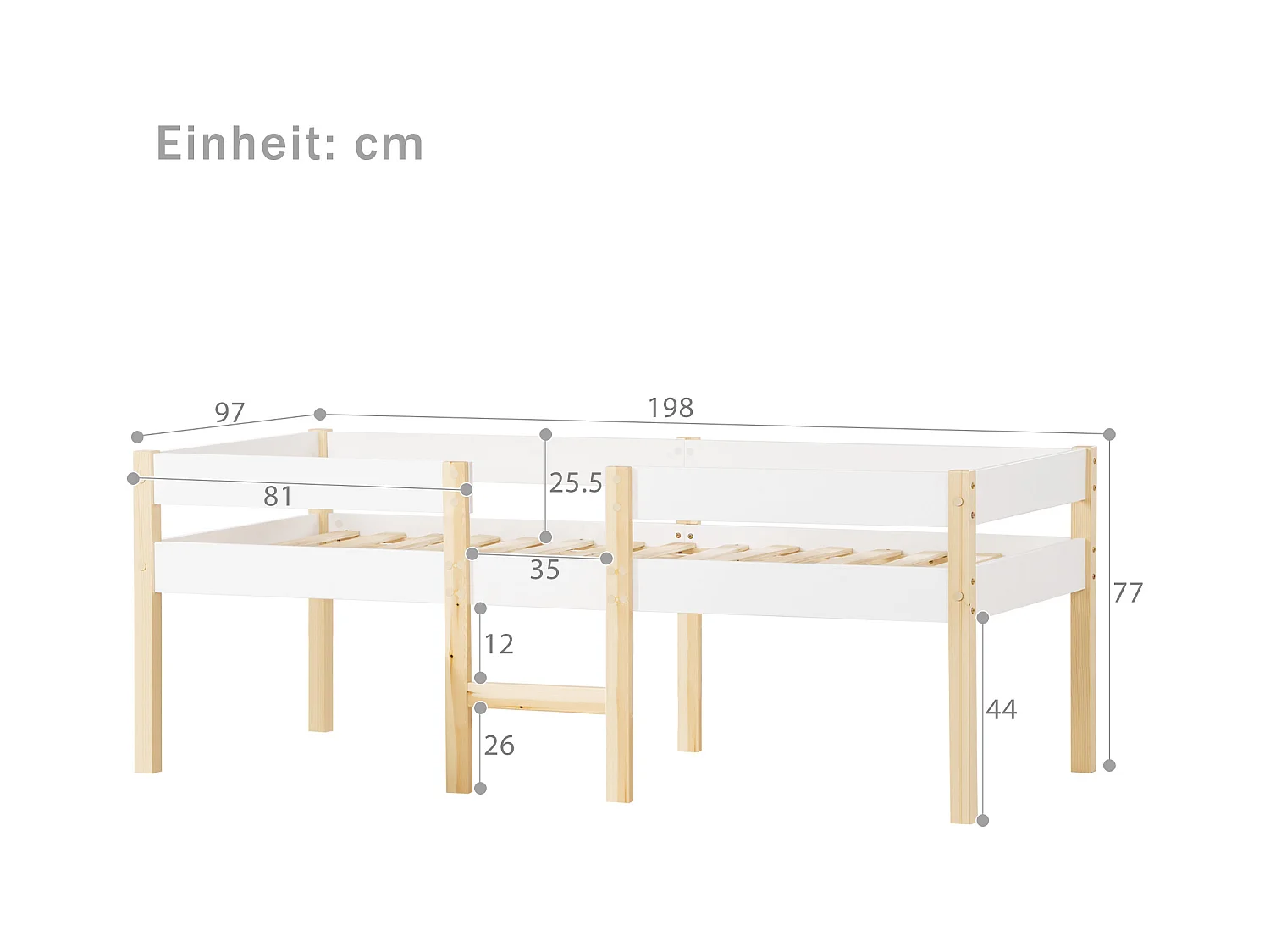 Lit enfant 90x190 cm avec protection anti-chute - sommier à lattes en bois - blanc (sans matelas)