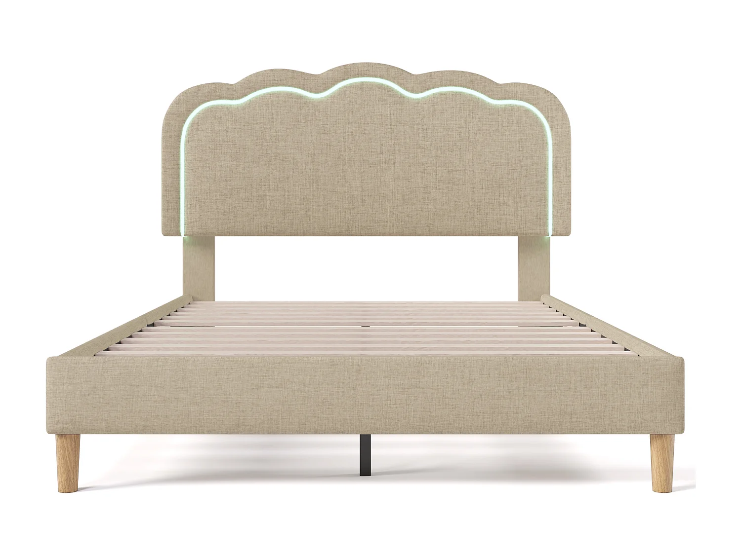 Tweepersoonsbed 140x200 cm met LED-hoofdbord, met lattenbodem, met verstelbaar hoofdbord, linnen, beige (zonder matras)