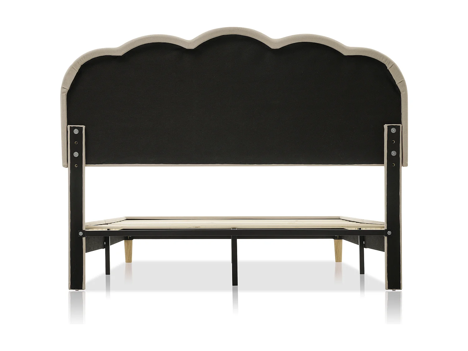 Tweepersoonsbed 140x200 cm met LED-hoofdbord, met lattenbodem, met verstelbaar hoofdbord, linnen, beige (zonder matras)