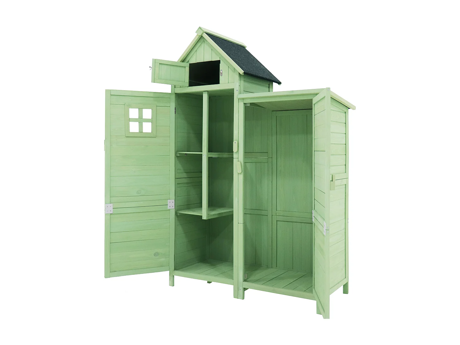 Armoire de jardin 118x54x173 cm en Bois Abri jardin Extérieur- Toit PVC Imperméable - Cabane pour rangement  - Vert